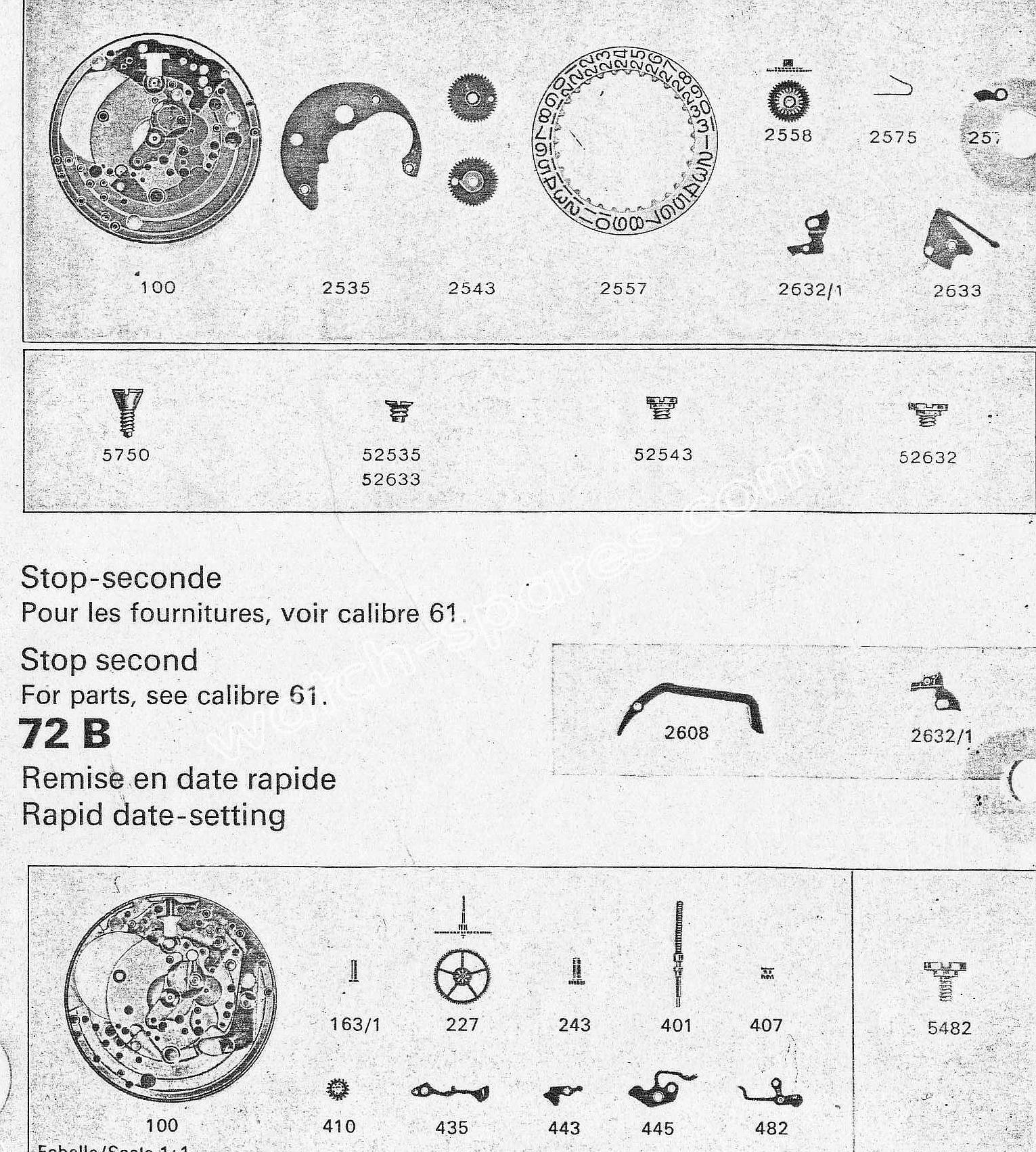 Zodiac 72 B watch date parts