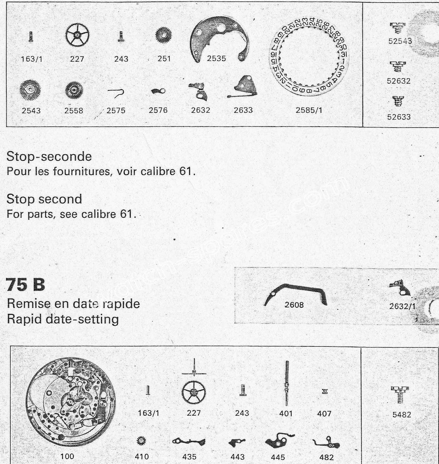 Zodiac 75 B watch date parts