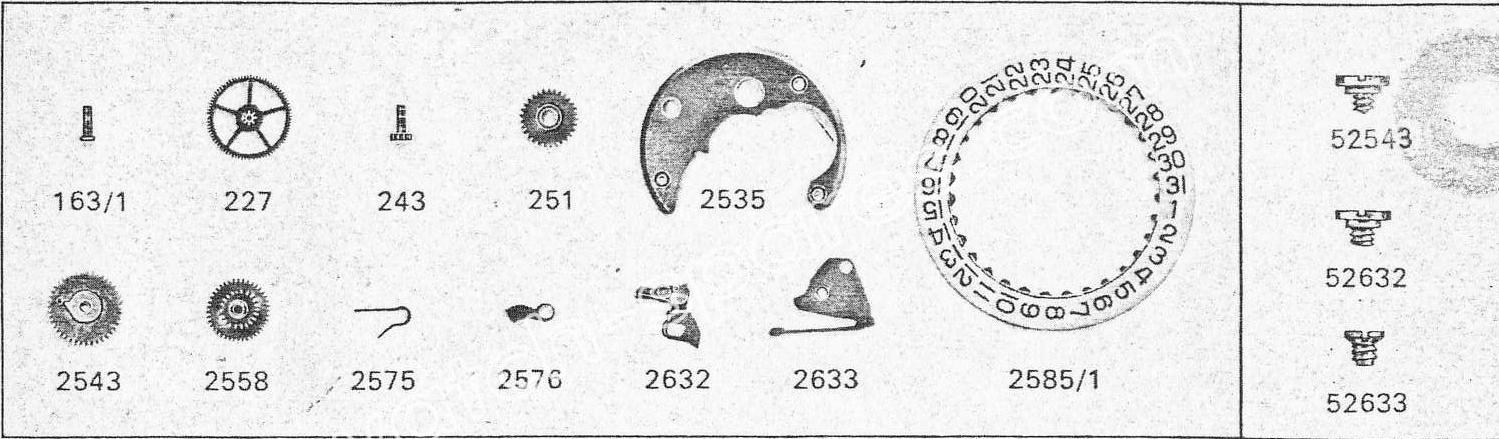 Zodiac 75 watch date parts
