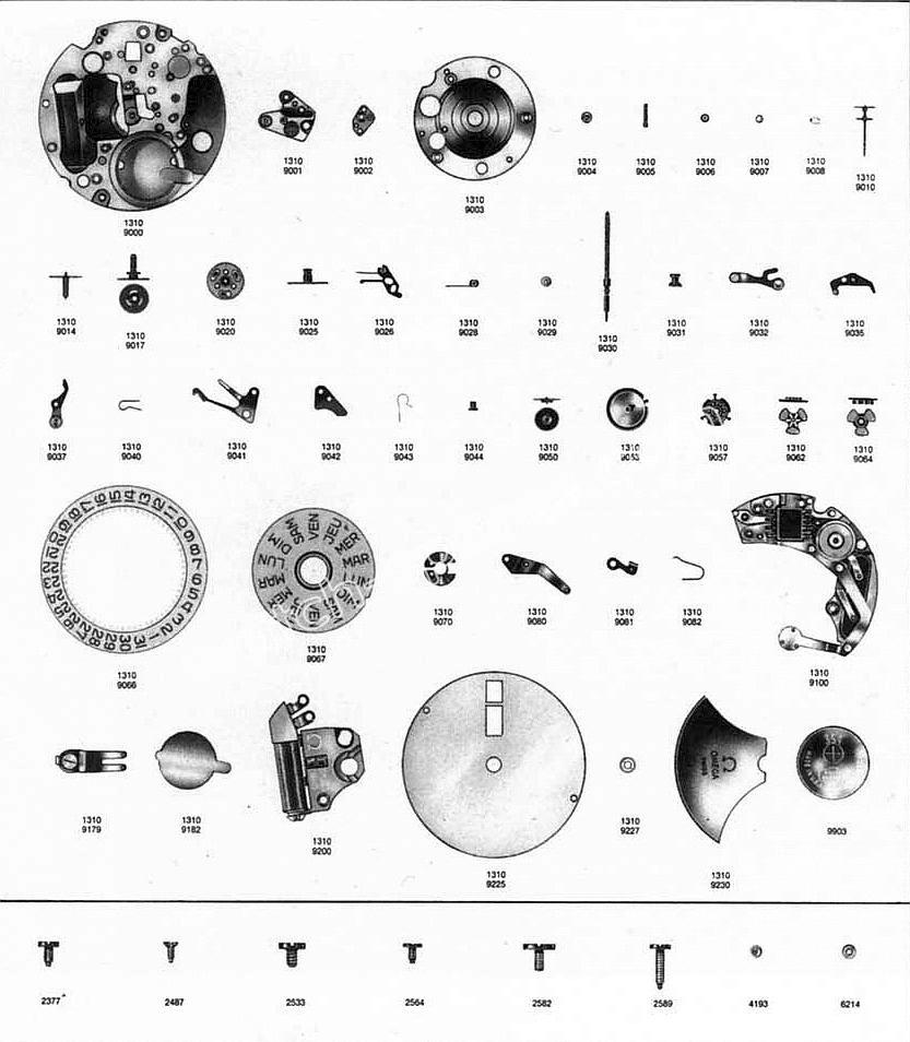 Omega 1310 watch parts