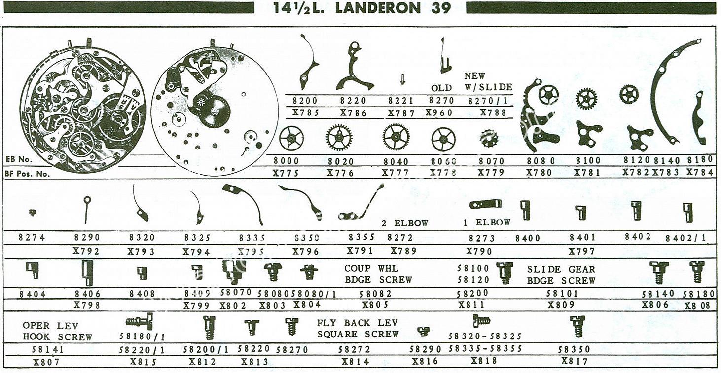 Landeron 39 watch chronograph spare parts