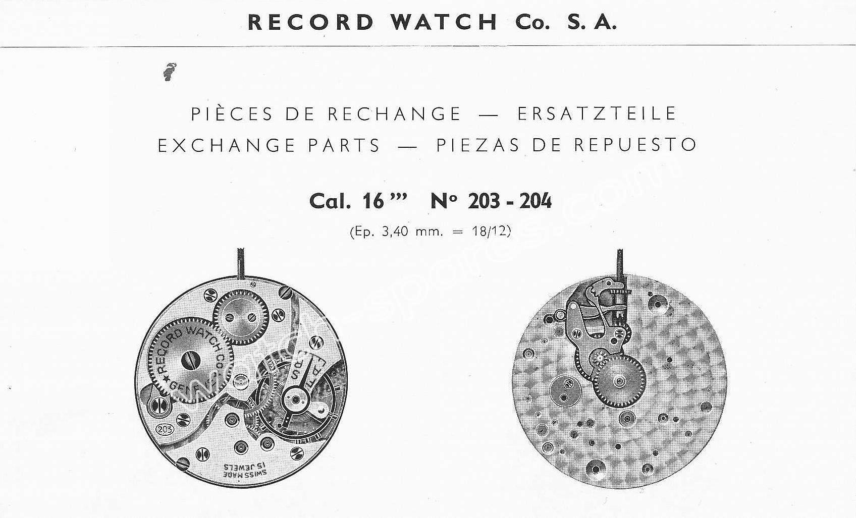 Record 203 watch movements