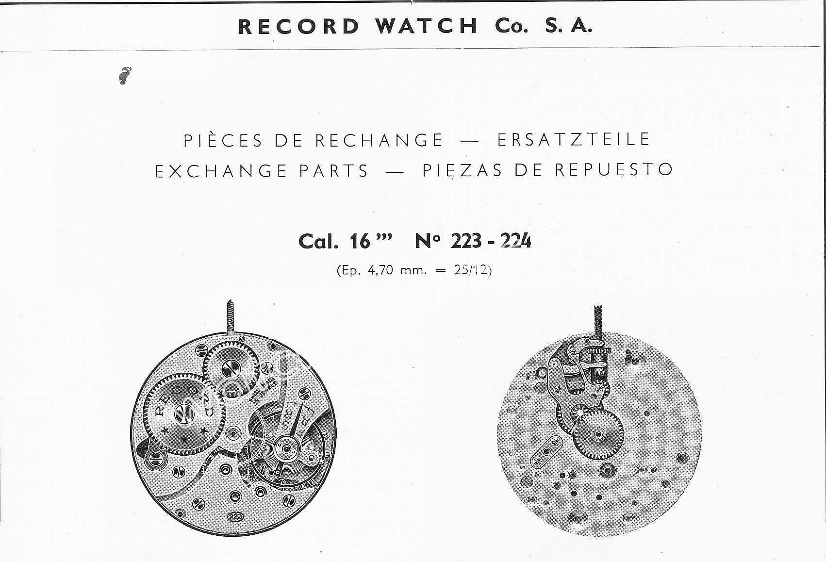 Record 223 watch movements