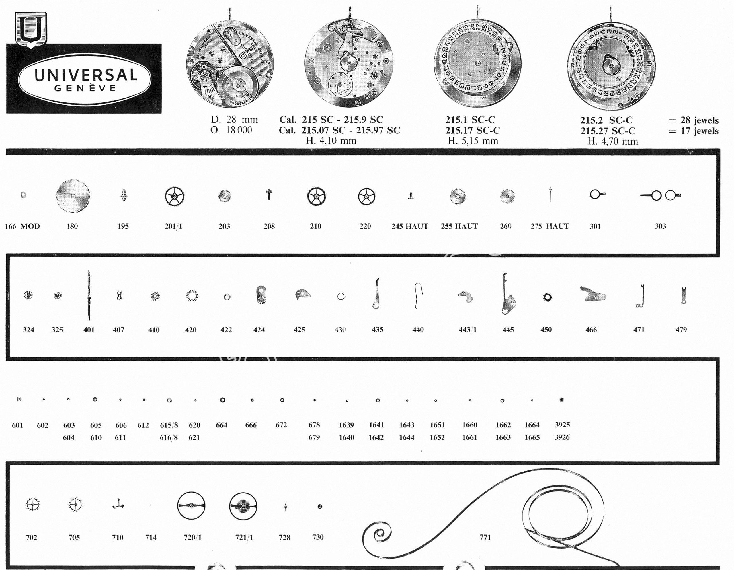 Universal 215 07 SC watch movements watch spare parts
