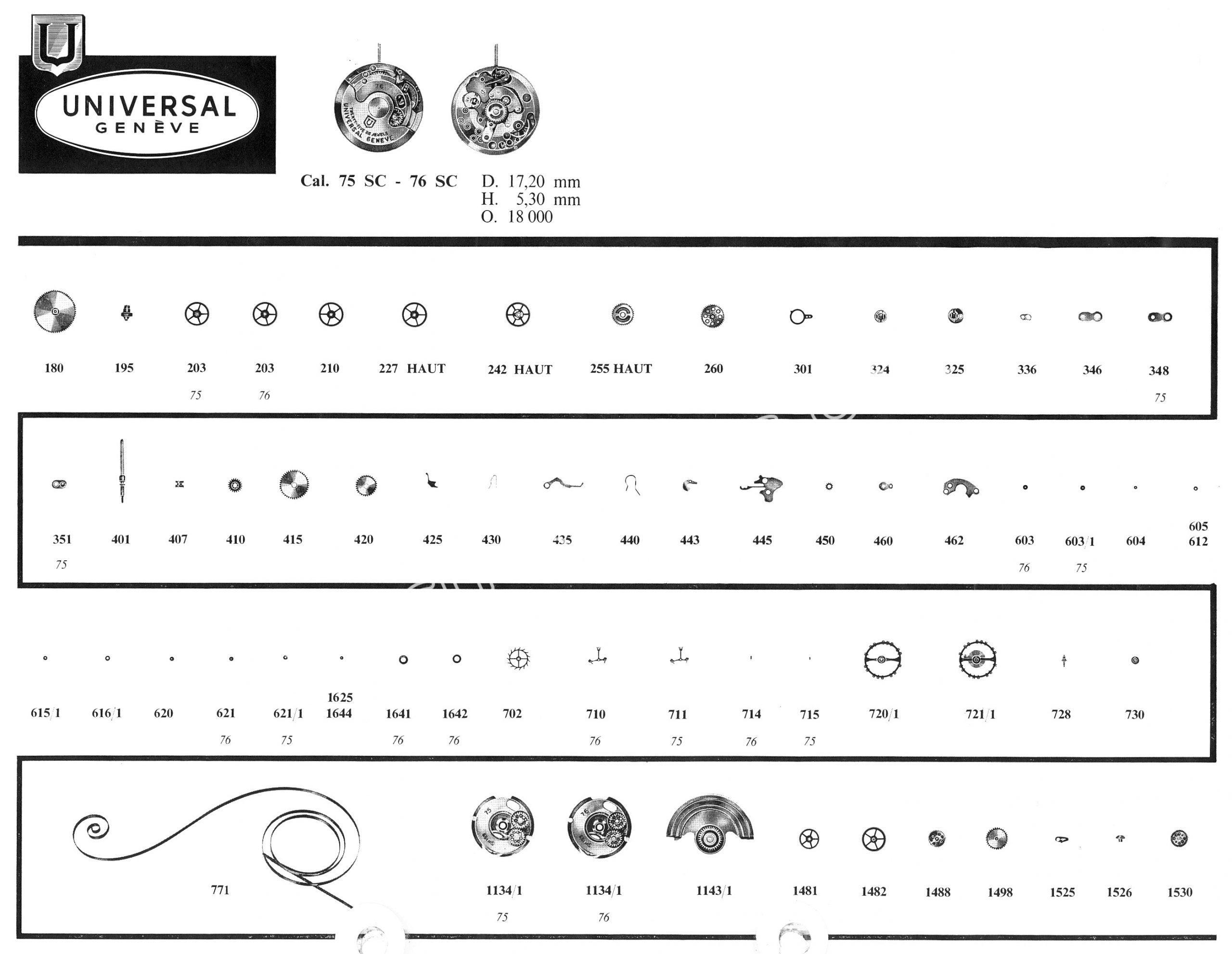 Universal 75 SC watch movements Watch spare parts